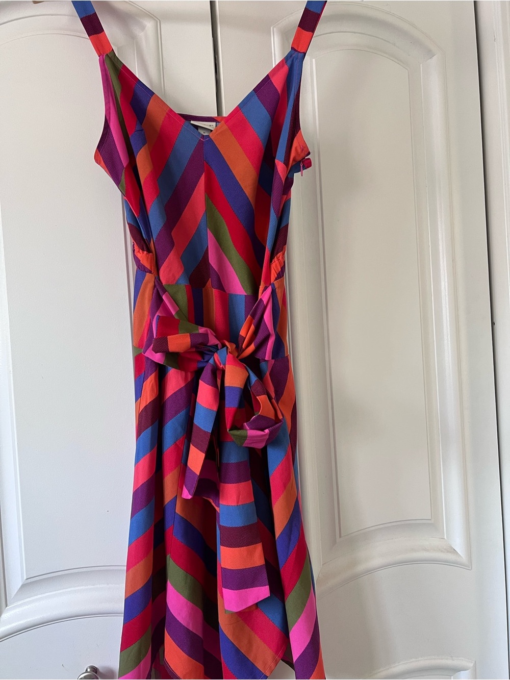 Vibrant Multicolor Striped Tie-Waist Dress